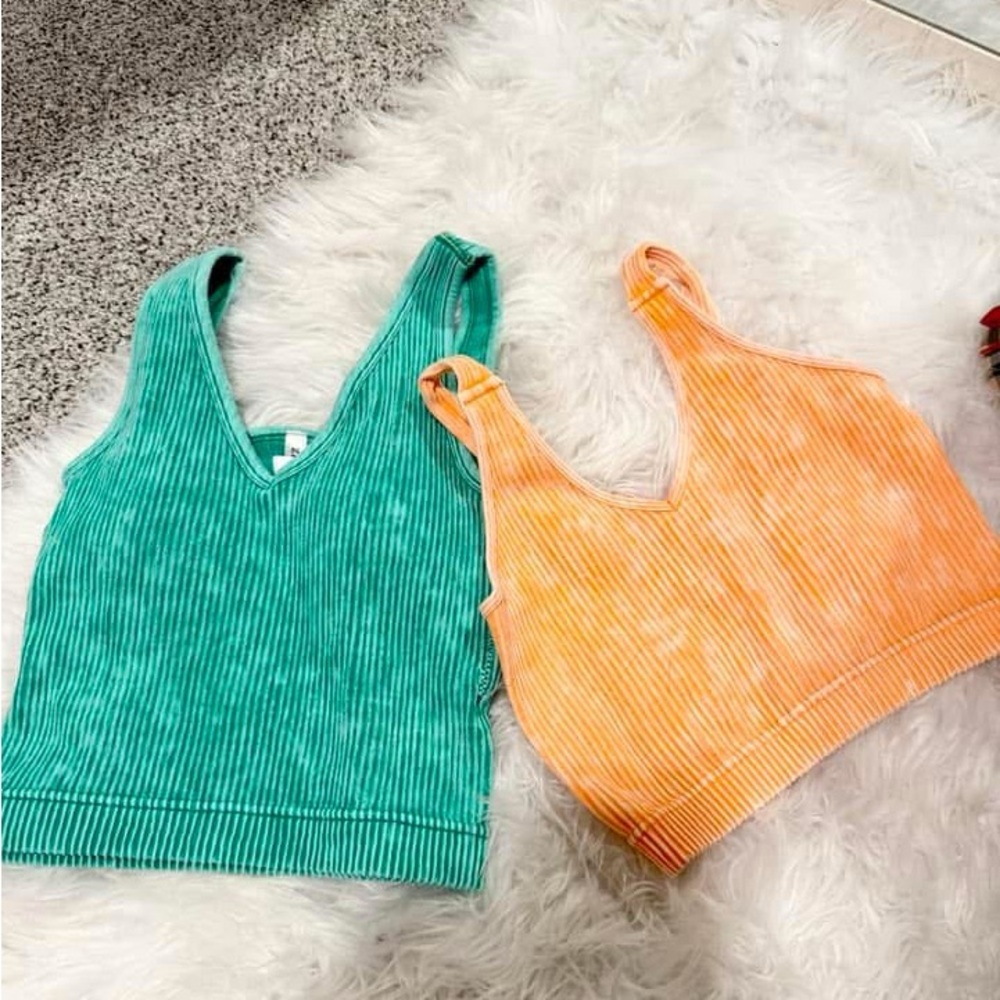 Ribbed Green and Orange Tank Tops